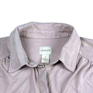Chicos Womens Size 1 Button Up Shirt Blouse Dusty Mauve Long Sleeve Collared